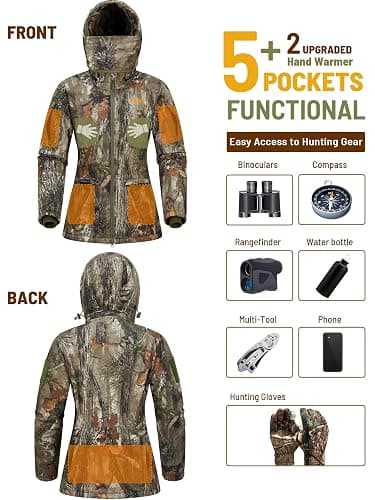 NEW VIEW Womens Hunting Clothes, Upgraded Ultra-Quiet Water Resistant Camo Hunting Jacket for Duck Waterfowl Deer Hunting thumbnail 3