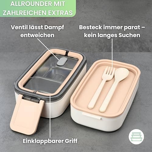 FRADABOX® Bento Lunchbox „Taylor“, 2 Etagen mit Fächern, Premium Edelstahl, BPA-freie Brotdose mit Besteck ideal für unterwegs, Meal Prep Bento Box für Erwachsene auslaufsicher und mikrowellengeeignet thumbnail 3
