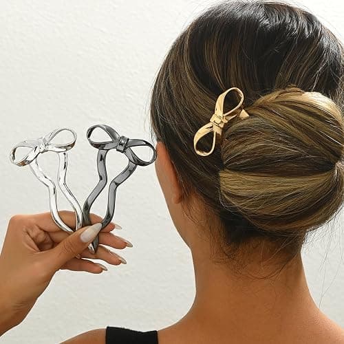 3 pieces of women's bow tie French hair clip acetate women French hair clip, suitable for tying hair, twisting hair, standing hair, wedding hairstyle, women's hair accessories (gold, black, silver) thumbnail 5