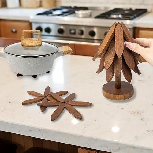 Yuoyar Trivets, Wooden Tree-Shaped Sapeli Wood Drink Trivets Set for Coffee Table, Kitchen Table Decor thumbnail 2