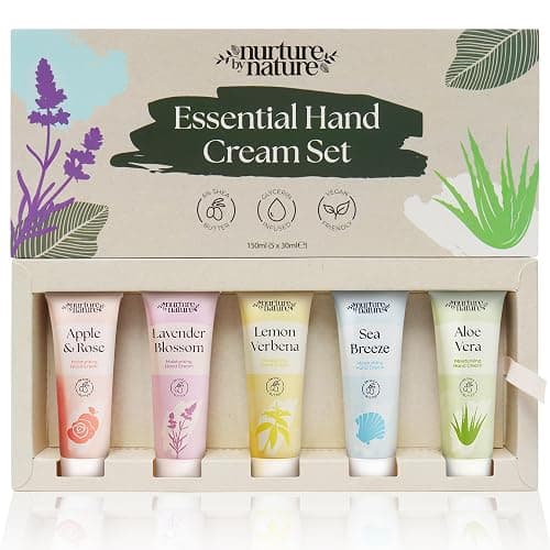 Nurture by Nature Hand Cream Gift Set 5x30ml – With Shea Butter & Glycerin for Dry Hands – 5 Fragrances – Travel Size Hand Moisturiser – Vegan, Cruelty Free – Birthday or Mother’s Day Gift for Her - Image 1
