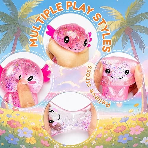 Axolotl Squishy Glitter Stress Relief Toy, Slow Rising Squishy (Pink) | Relief Squishy Toys, Slow Rising Squishy Toys, Fidget Toys for Kids Youth Adult, Salamander Gift for Party Birthday Christmas thumbnail 3