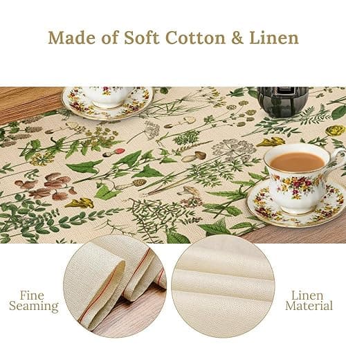 Vintage Botanical Mushroom Table Runner Wild Floral Retro Boho Plants Herbs Ferns Dinner Runner for Farmhouse Cabin Home Kitchen Dining Holiday Party Decor 13x108in - W13"x L108" - M Green-5 thumbnail 5