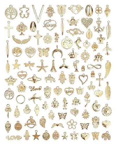 YETOOME 100 Pcs Wholesale Bulk Lots Jewelry Making Charms, Mixed Golden KC Gold Alloy Charms Pendants for Necklace Bracelet Jewelry Making and Crafting supplies - Image 1