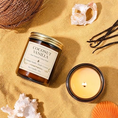 Coconut Vanilla Candle, 9 oz Soy Coconut Wax Scented Candle for Home, Vanilla Coconut Aromatherapy Candle, Clean Burning Jar Candle for Bedroom Bathroom Spa, Candle Gifts for Women Men thumbnail 5