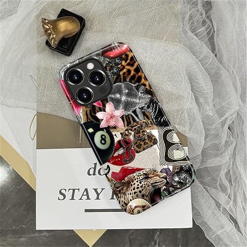 Compatible with iPhone 16 Pro Max Case - Dual-Layer Protection, Hard Shell with Silicone Interior,Slim Scratch Resistant Shockproof for Woman Men - Leopard Print Retro Collage thumbnail 4