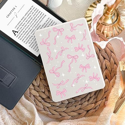 Cozynestcy Cute Girls Kawaii Bow Case for 7" Kindle Paperwhite(12Th Gen,2024)&Kindle Colorsoft Pink Bowknot Cover with Hand Strap Soft Pu Leather Case Compatible with Kindle Basic Auto Sleep&Wake thumbnail 7