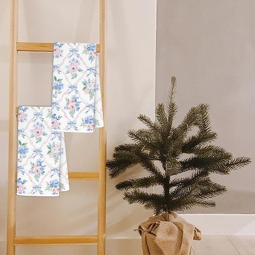 MKIJUHB Coquette Blue Bow Floral Kitchen Dish Towels, Pink and Blue Grandmillennial Flower Decorative Hand Tea Towels for Bathroom, Coquette Bathroom Decor, 16x24 Inch Set of 2 thumbnail 6