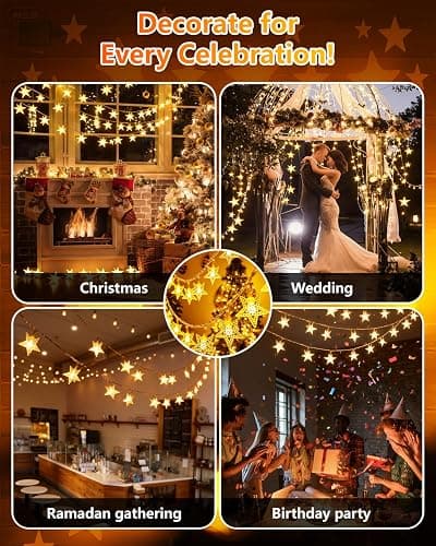 Twinkle Star 100 LED Star String Lights Plug in 33FT, Warm White | Plug In, Waterproof, Indoor Outdoor Use, Bedroom Wedding Party Ramadan Christmas Decor thumbnail 7