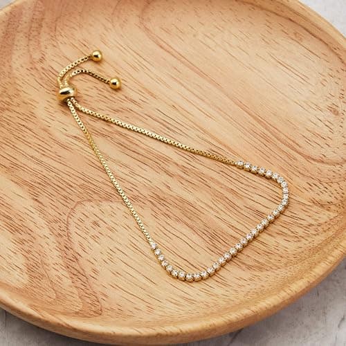Philip Jones 18k Gold Plated 2mm Adjustable Tennis Bracelet Created with Zircondia® Crystals thumbnail 5