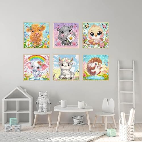 6 Pack Small Diamond Painting Kits for Kids Beginners, 5D Gem Art by Number for Children Ages 6-8-12,Cute Animal Elephant Fun DIY Dot Painting Set,Home Wall Decor 6x6 Inch thumbnail 8