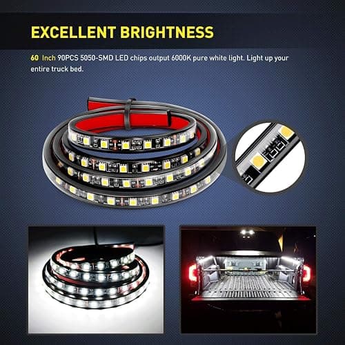 Nilight - TR-05 2PCS 60 Inch 180 LEDs Bed Strip Kit with Waterproof on/Off Switch Blade Fuse 2-Way Splitter Extension Cable for Cargo, Pickup Truck, SUV, RV, Boat , 2 Years Warranty thumbnail 5