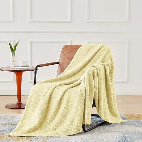 CYMULA Knit Throw Blanket for Couch Yellow - Super Soft Lightweight Plush Fuzzy Fluffy Cozy Blankets and Throws for Sofa Bed, 50 x 60 inches thumbnail 6