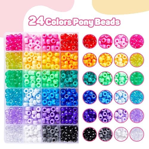 INSCRAFT 1200PCS Bracelet Making Kit, 24 Colors Pony Rainbow Kandi Beads, Friendship Bracelet Kit with Elastic Strings for Jewelry Making, Craft Gifts for Girls Adults thumbnail 3