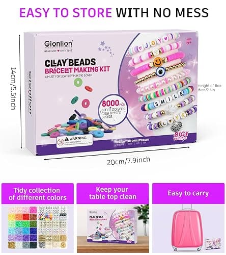 Gionlion Clay Beads Bracelet Making Kit, Pack 2 Boxes Preppy Letter Spacer Beads and Charms Kit for Friendship Jewelry Making, Arts and Crafts Gifts for Girls Ages 8-12 thumbnail 3
