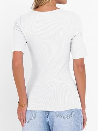 ANRABESS Womens Half Sleeve Tops Scoop Neck Ribbed Knit Slim Fitted Basic Tee Shirts Summer 2026 Trendy Spring Casual Clothes thumbnail 7