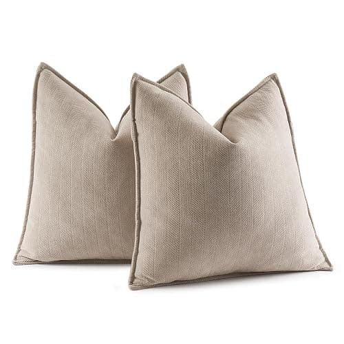 MIULEE 2er Kissenbezug 50x50 Beige Chenille Kissenhülle zierkissen | Weiche Kissenbezüge Sofakissen dekokissen zierkissen Elegantes Design für Couch Sofa Wohnzimmer - Image 1