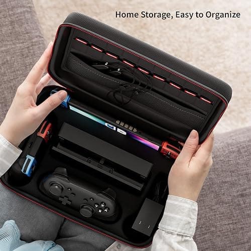 COOWPS Switch Case for Nintendo Switch and Switch OLED Model, Portable Full Protection Carrying Travel Bag with 18 Game Cards Storage for Switch Console Pro Controller Accessories Black thumbnail 5