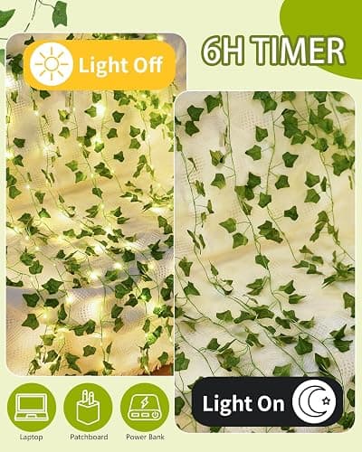 KASZOO Vines with Fairy Lights for Bedroom - 200 LED Ivy Curtain Wall Vines for Wedding, Party, Dorm, Indoor & Outdoor Use, 6.5ft x 6.5ft thumbnail 3