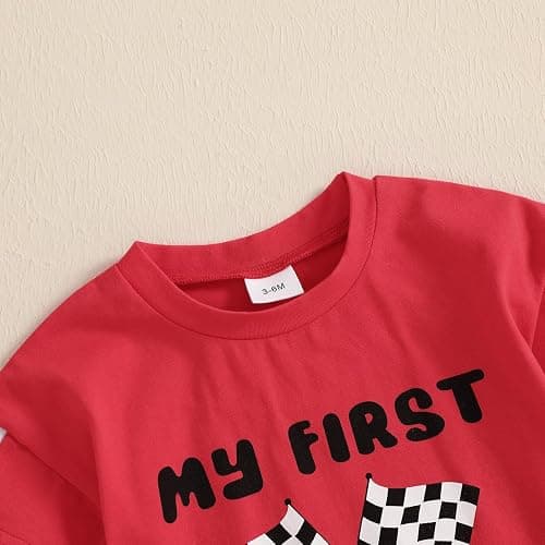 KMBANGI My First Racing Season Outfit Newborn Baby Boy Girl Short Sleeve Race Car Checkered Flag Romper Infant Clothing 0-18M thumbnail 4