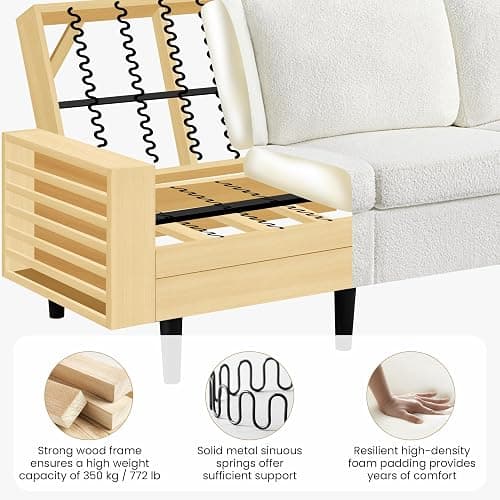 Yaheetech 3 Seater Sofa, Modern Fabric Couch, Upholstered Settee, Sectional Sofa for Living Room, Guest Room, Bedroom, Office, Ivory thumbnail 6