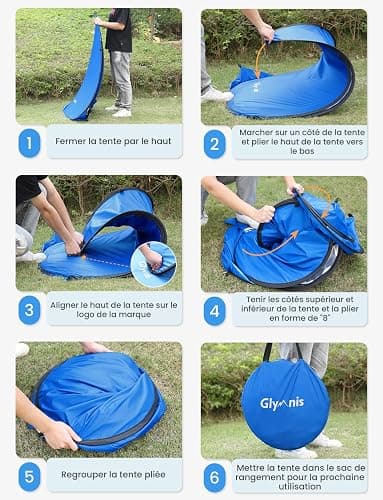 Glymnis Tente de Plage Pop Up pour 1-2 Personnes (S) 3-4 Personnes (L) Abris de Plage avec Porte à Glissière Protection UV 50+ Contre Le Vent thumbnail 9