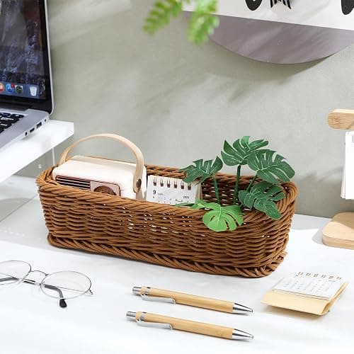 DECHOUS 3 Pack Wicker Plastic Silverware Organizer - Woven Rectangular Kitchen Flatware Tray Cutlery Storage Basket for Countertop Party Table thumbnail 6
