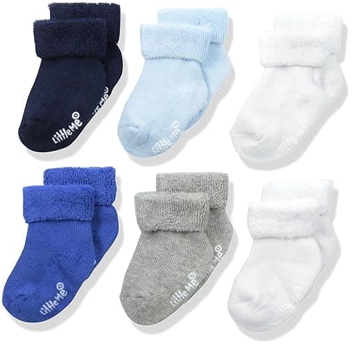 Little Me baby-boys Baby Boys' 6 Pack SocksBaby Boy Socks - 0-6 Months - Blue/White/Gray