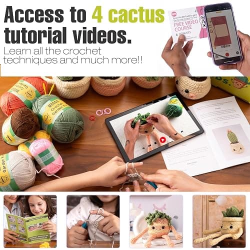 MODDA Crochet Kit for Beginners - Beginner Crochet Starter Kit with Easy-to-Follow Video Tutorials, Learn to Crochet Kits for Adults and Kids, DIY Knitting Supplies, Cactus Kit, 4 Pack Plants Family thumbnail 4