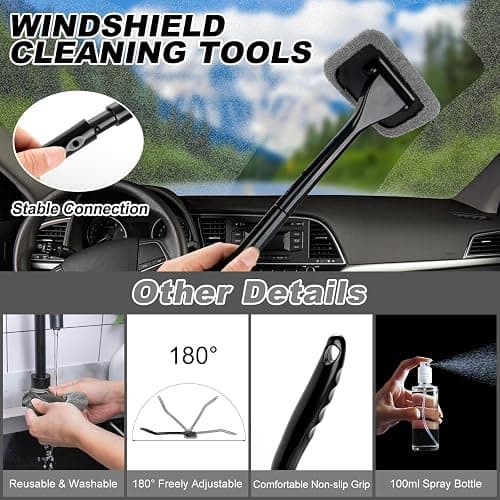 AUTODECO Car Cleaning Kit, Car Interior Detailing Kit with 12000PA Black Handheld Vacuum, Brush Set, Windshield Tool, Duster, Towels, Complete Car Care Tools for Women (Black) thumbnail 5
