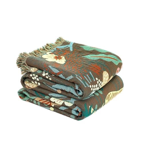 Boho Throw Blanket for Bed 100% Cotton Soft Lightweight Quilt Blanket Twin Forest Tiger Embroidery Home Decor Breathable Bed Blankets,60"×80" All Season Throw for Sofa Couch Chair - Image 1