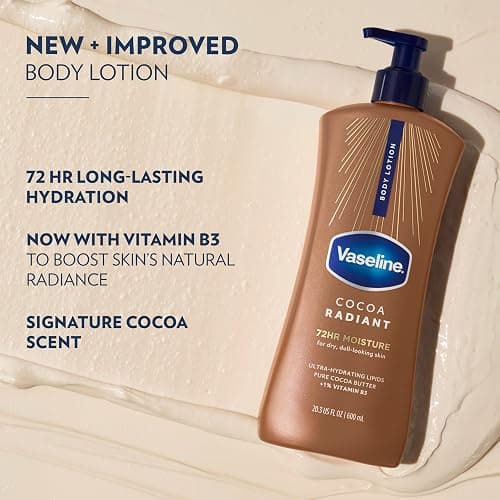 Vaseline Cocoa Radiant Body Lotion for Dry Skin + Cocoa Butter 20.3oz 3ct | Body moisturizer provides 72HR moisture with Ultra-Hydrating Lipids & Pure Cocoa Butter for a healthy glow, Intensive Care thumbnail 4