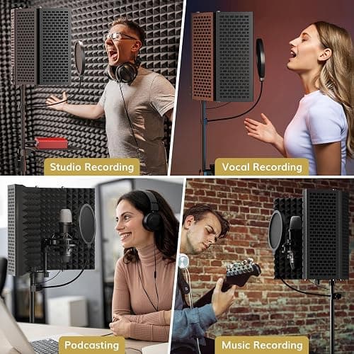 TONOR Isolation Shield Pack for Mic, High Density Absorbent Foam Shield with Pop Filter & Tripod Stand, Foldable Design, Suitable for Blue Yeti, AT2020, Recording, Podcasts, Singing, Broadcasting thumbnail 8