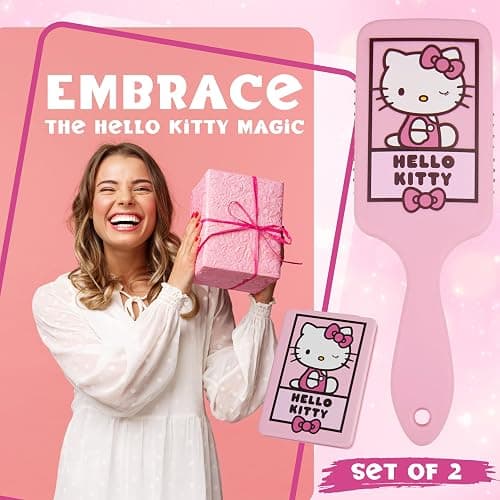 Hello Kitty Hair Brush and Compact Mirror Set, Kawaii Valentines Day Gifts for Women, Wife, Girlfriend, Girls, Teens, Detangler Brush, Kawaii Cute Stuff, Makeup Gifts (Hello Kitty Brush & Mirror) thumbnail 3