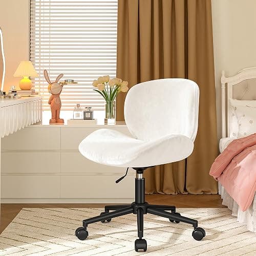 DurayLoly Vanity Chair with Wheels,Ergonomic Desk Chair with Back | 360° Swivel, Height Adjustable, Small Desk Chair for Bedroom, Makeup Room, Dorm, 300 lbs White thumbnail 8