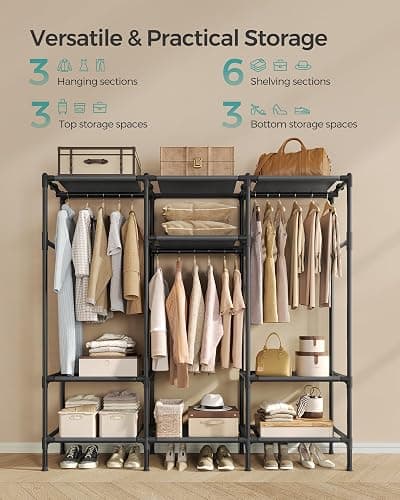 SONGMICS Clothes Rack,72 Inch Large Capacity Portable Closet, Heavy Duty Wardrobe Closet Organizer with Hanging Rails and Shelves, Total Load 330 lb, Easy Assembly, for Bedroom, Black URDR211B01 thumbnail 5