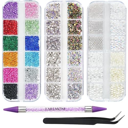EARLMONI 5200PCS Nail Gems and Charms, AB Crystal Nail Rhinestones with Flatback Nail Pearls, Pick Up Tweezers, Rhinestone Picker Tool, Flat Back Nail Gems for Nail Art, Clothes, Face, Craft - Image 1