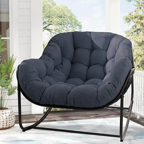 Quinora Papasan Rocking Chair, Oversized Papasan Chair with Cushion and Frame for Indoor& Outdoor, Deep Seat Egg-Shaped Rocker Chair for Garden, Deck, Living Room, Blue thumbnail 6