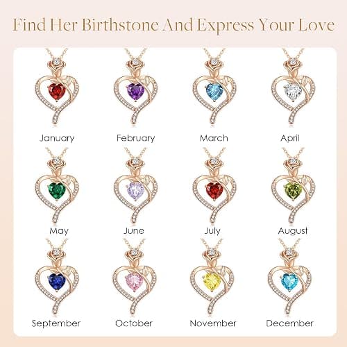LOUISA SECRET Rose Flower Heart Birthstone Necklaces for Women, 925 Sterling Silver Fine Jewelry, Pendant Heart Necklaces Birthday Anniversary Christmas Gift for Women Wife Mom Girlfriend Lady thumbnail 7