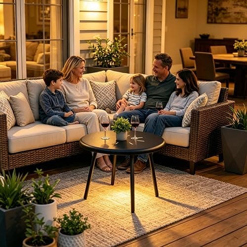 Meluvici Outdoor Side Table, 19.7" Round Solar Coffee Table with LED Lights, Waterproof Metal Patio End Table for Garden, Backyard, Balcony, Deck, Patio Furniture thumbnail 3