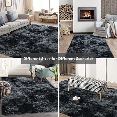 Shag Area Rugs for Bedroom Living Room,6X9 Ultra Soft Fluffy Area Rugs for Dorm, Indoor Carpet Nursery Rugs for Kids Room Home Decor, Black Grey thumbnail 7