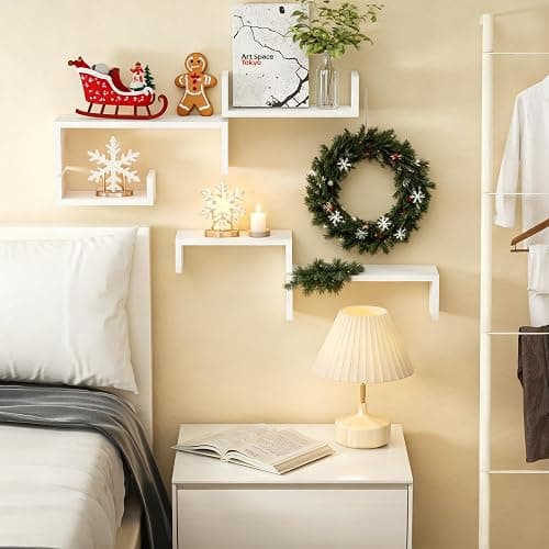 SRIWATANA Floating Shelves for Wall, Wall Shelves for Bathroom, Bedroom, Living Room, Kitchen, Office, Wood Shelves for Home Decor Set of 5 (Washed White) thumbnail 3