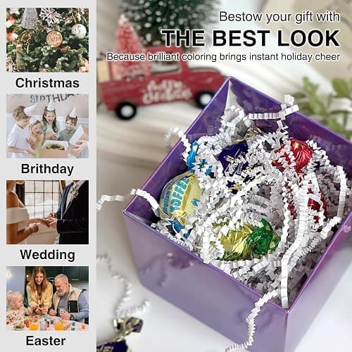 Corlcol 200g (7oz) crinkle paper filler grass Cushion Paper Streamer for Gift Box and Basket On Christmas Wedding Birthday(White) thumbnail 5