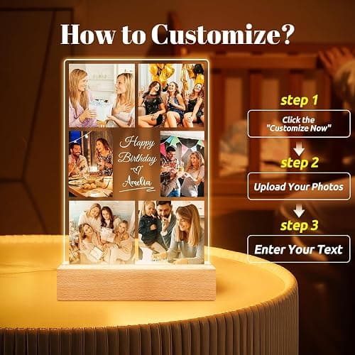 Jkolalin Custom Picture Frames with Photo, Personalized Picture Frame with Night Light, Custom Photo Frame, Customized Best Friend Photo Gifts, Personalized Birthday Gifts for Women Friends Her Him thumbnail 4