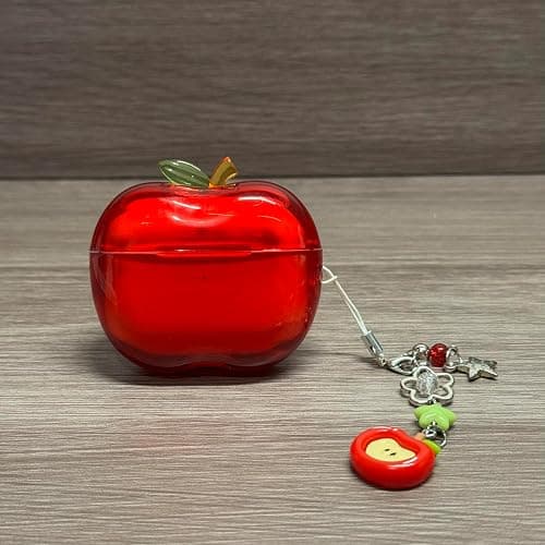 Apple-Shaped Wireless Earbuds Case,Transparent TPU Shockproof Protective Cover,Cute Fruit Design Case (Green-Apple Pendant, for Airpods Pro 3) thumbnail 3