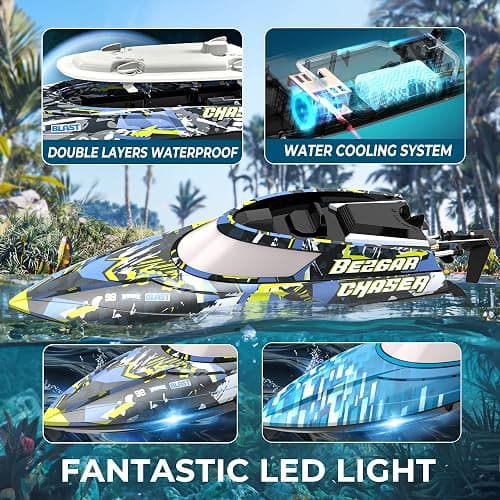 BEZGAR RC Boat, 2 Packs 12 inch Fast Speed RC Boat 30 KPH with A Portable Suitcase for Lakes & Pools & Salt Water, Summer Toys for Adults and Ideal Gifts for Kids Boys Age 6 7 8-12 Years Old - TX2P1 thumbnail 4