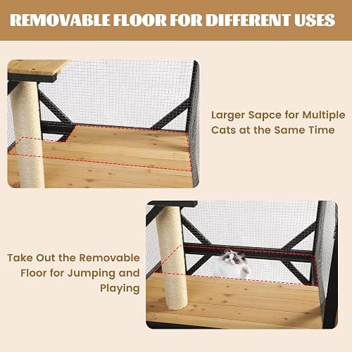 MAGIC UNION 71" Catio Outdoor Cat Enclosure Window Access, 4 Tiers Cats Playpen Catio with Wheels, Resting Box & Waterproof Roof, Indoor Large Cat House Cage with Scratching Post Sisal Ball (Black) thumbnail 5