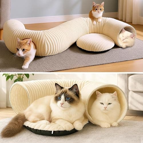 MOYMO Cat Tunnel Bed with 40 Pcs Interactive Cat Toys, Cat Tube with Kitten Toys for Indoor Kittens, Collapsible Play Tunnel, White thumbnail 9