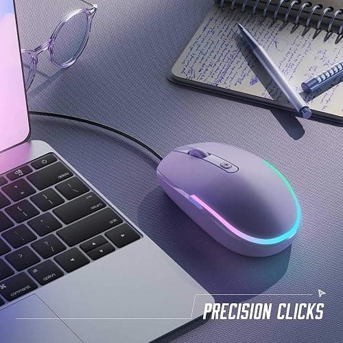 seenda Wired Mouse - USB Computer Mice Wired with RGB Backlit Optical LED Mouse with Attached USB Cord for Laptops Notebooks Chromebook - Purple thumbnail 7
