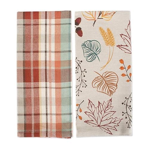 DII Fall Basics Kitchen Dishtowel Collection Printed & Plaid Fall Dish Towel Set, 18x28, Autumn Leaves, 2 Count thumbnail 5